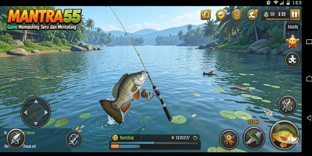 Tampilan antarmuka utama <strong>MANTRA55</strong> yang menarik dengan fitur memancing yang intuitif.