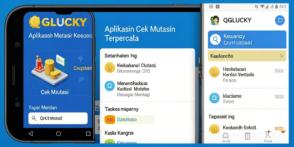 Tampilan antarmuka aplikasi QGLUCKY untuk cek mutasi keuangan.