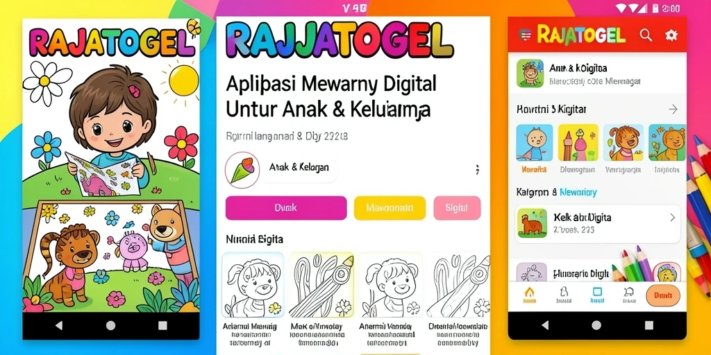 Antarmuka pengguna aplikasi Mewarnai Digital RAJATOGEL yang colorful.