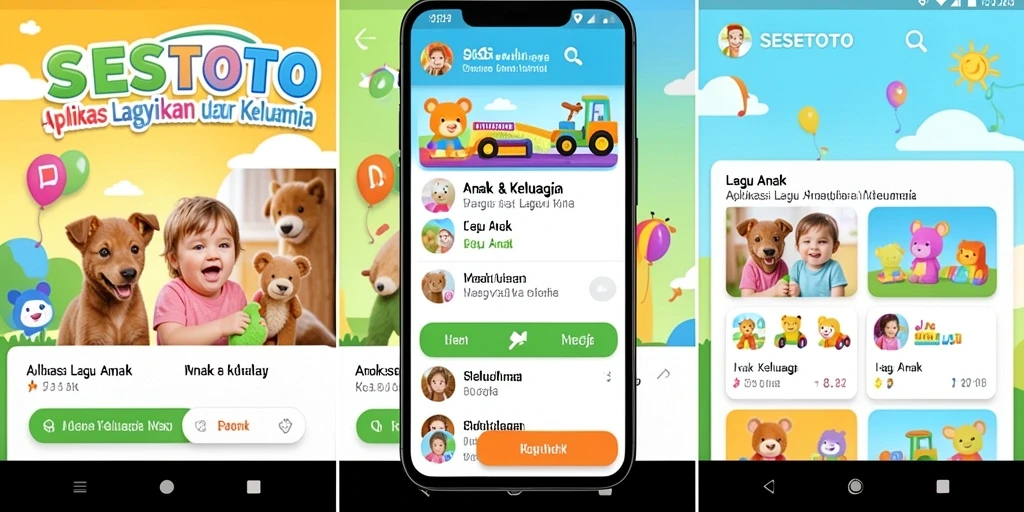 Antarmuka aplikasi SESETOTO menampilkan lagu anak yang ceria dan warna-warni.